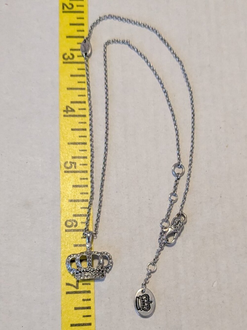 JUICY COUTURE Silver Tone Crown Pave Rhinestone Pendant Necklace